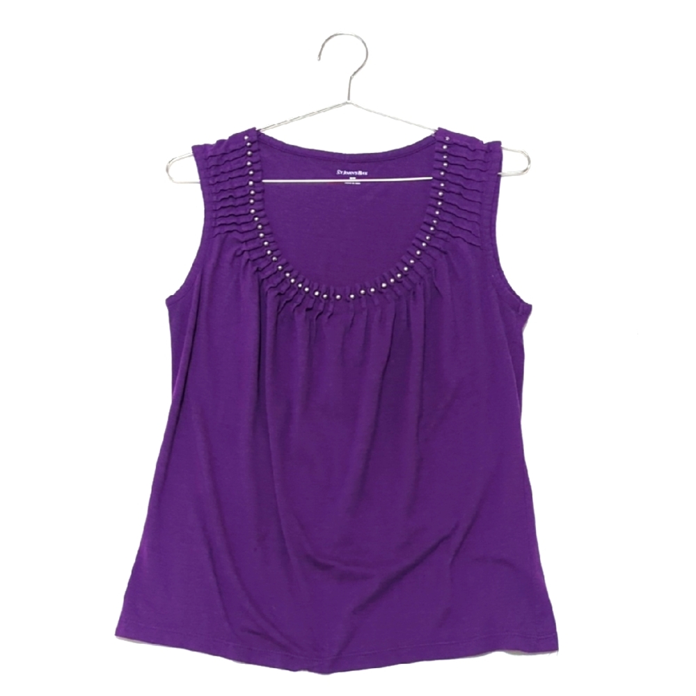 St. Johns Bay | Blouse | Tank Top | Beaded | Rutched Scoop Neck | Summer | Chic